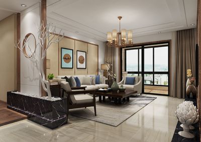 海亮大都汇145平米三室两厅现代中式风格装修效果图